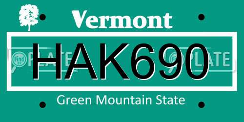 HAK690 Vermont License Plate