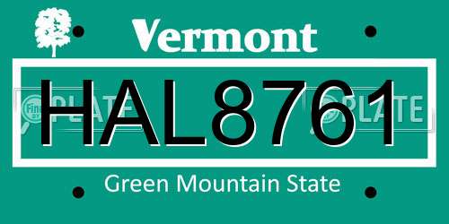 HAL8761 Vermont License Plate
