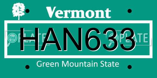 HAN633 Vermont License Plate