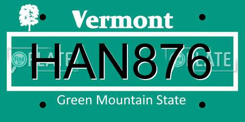 HAN876 Vermont License Plate