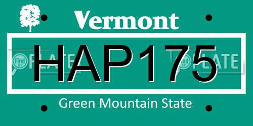 HAP175 Vermont License Plate