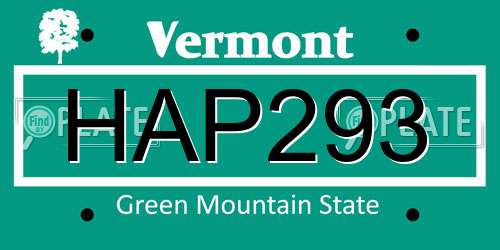 HAP293 Vermont License Plate