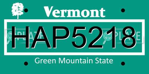 HAP5218 Vermont License Plate