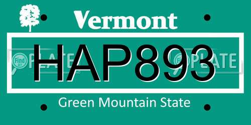 HAP893 Vermont License Plate