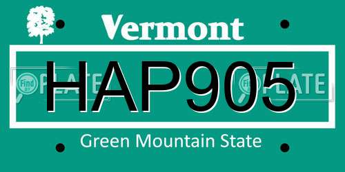 HAP905 Vermont License Plate