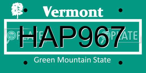 HAP967 Vermont License Plate