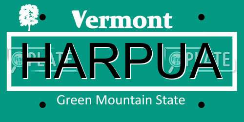 HARPUA Vermont License Plate