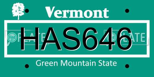 HAS646 Vermont License Plate