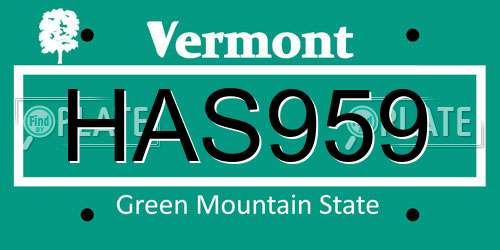 HAS959 Vermont License Plate