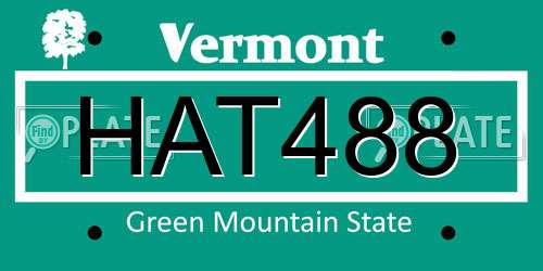 HAT488 Vermont License Plate