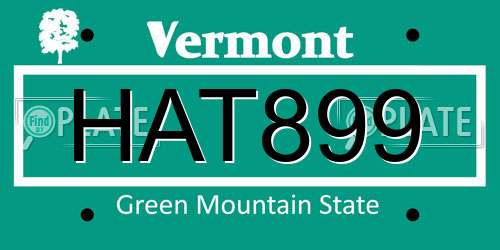 HAT899 Vermont License Plate