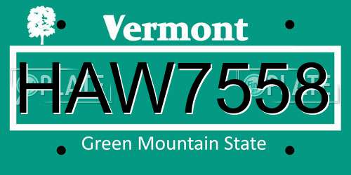 HAW7558 Vermont License Plate