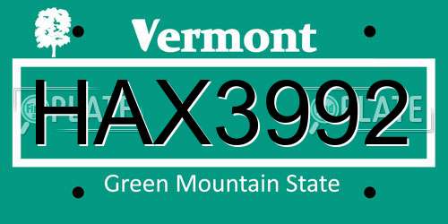 HAX3992 Vermont License Plate