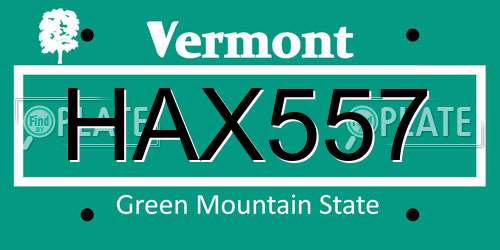 HAX557 Vermont License Plate