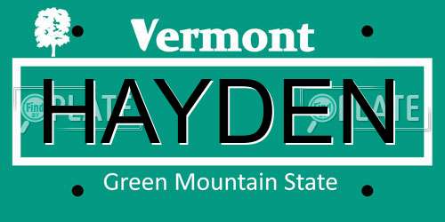 HAYDEN Vermont License Plate