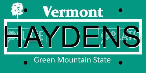 HAYDENS Vermont License Plate