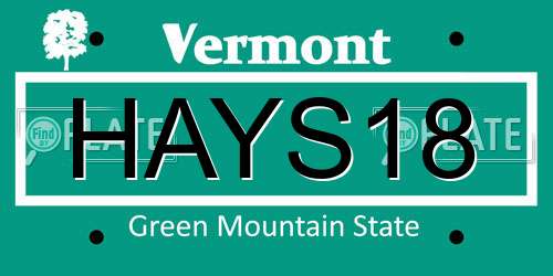 HAYS18 Vermont License Plate