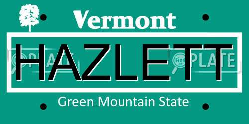 HAZLETT Vermont License Plate