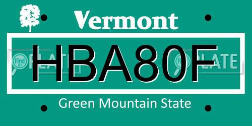 HBA80F Vermont License Plate