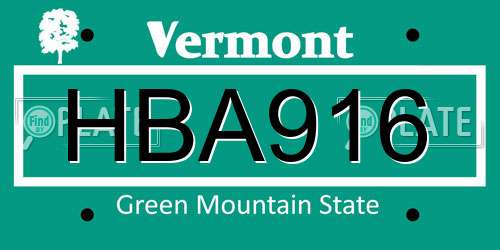 HBA916 Vermont License Plate