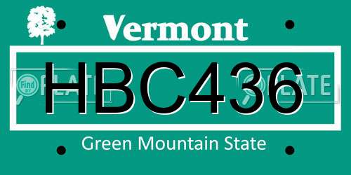 HBC436 Vermont License Plate