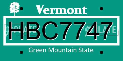 HBC7747 Vermont License Plate