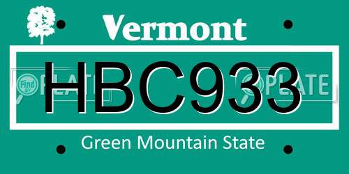 HBC933 Vermont License Plate