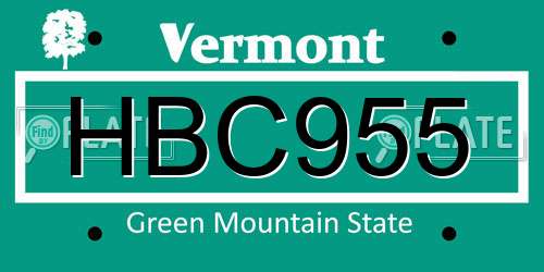 HBC955 Vermont License Plate