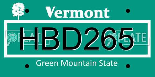 HBD265 Vermont License Plate
