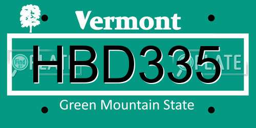HBD335 Vermont License Plate