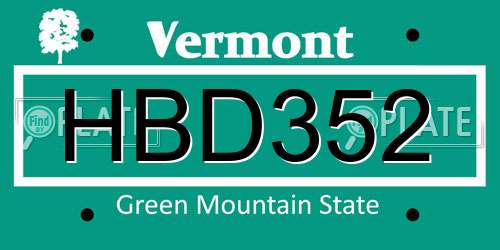 HBD352 Vermont License Plate
