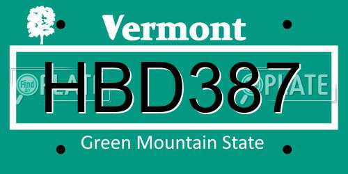 HBD387 Vermont License Plate