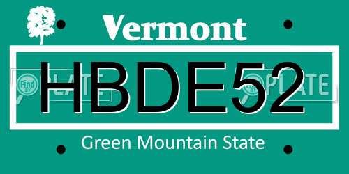 HBDE52 Vermont License Plate