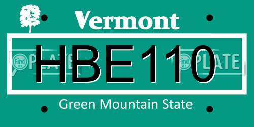 HBE110 Vermont License Plate