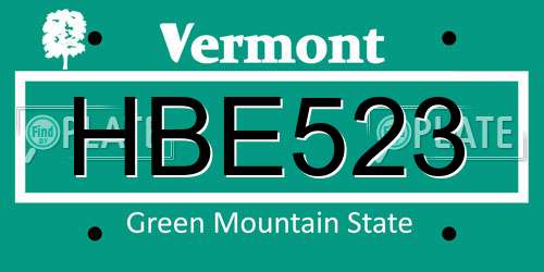 HBE523 Vermont License Plate