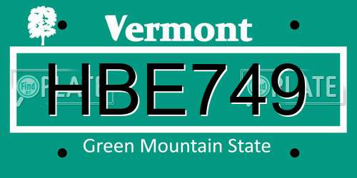 HBE749 Vermont License Plate
