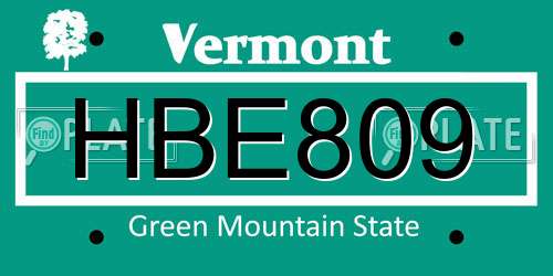 HBE809 Vermont License Plate