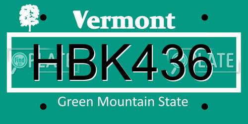 HBK436 Vermont License Plate