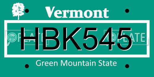 HBK545 Vermont License Plate