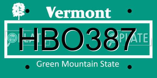 HBO387 Vermont License Plate