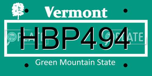 HBP494 Vermont License Plate