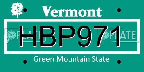 HBP971 Vermont License Plate