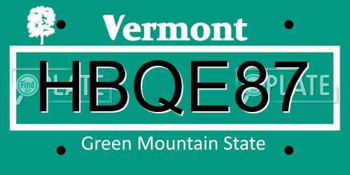 HBQE87 Vermont License Plate