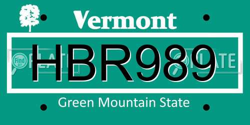 HBR989 Vermont License Plate