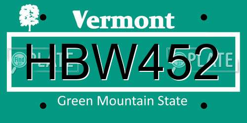HBW452 Vermont License Plate