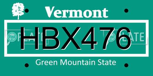 HBX476 Vermont License Plate