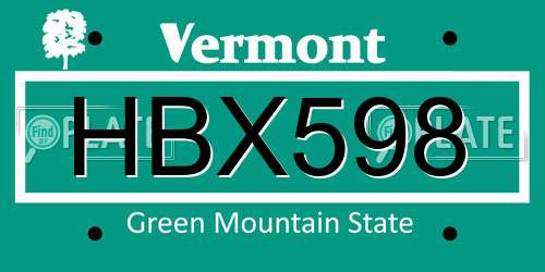 HBX598 Vermont License Plate