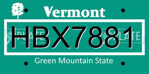 HBX7881 Vermont License Plate