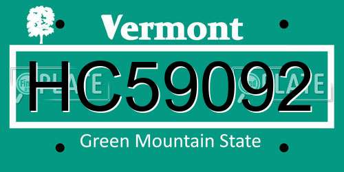 HC59092 Vermont License Plate