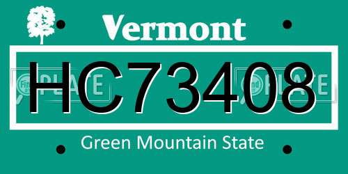 HC73408 Vermont License Plate